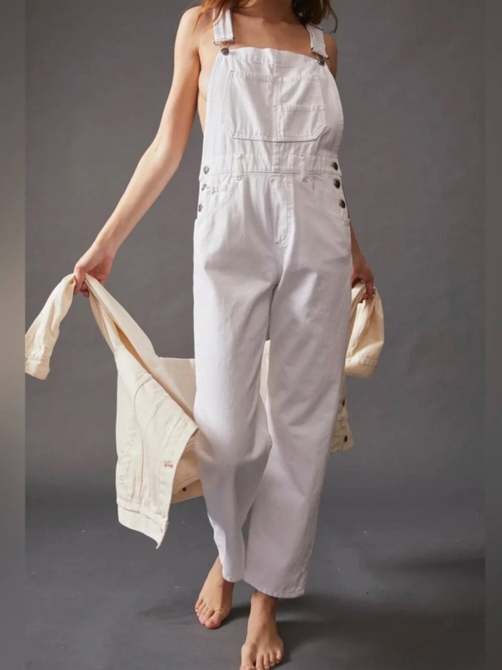 We The Free (Free People) White Overall Shorts size L - Picture 2 of 4
